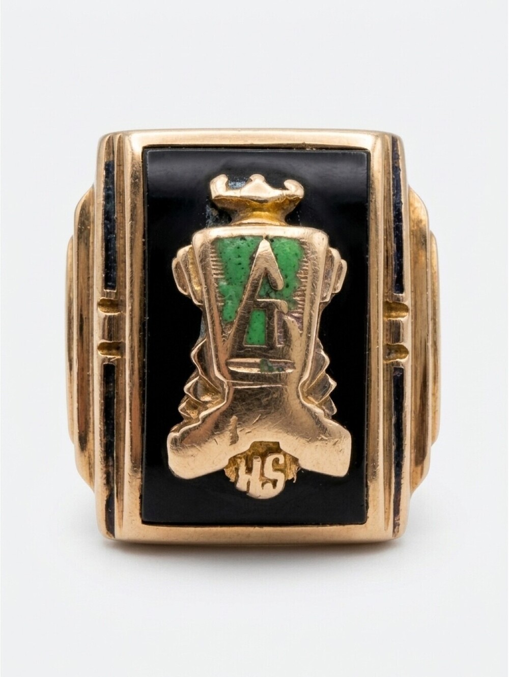 Vintage 1937 Class Ring 10K Yellow Gold Weyhing Bros Ultra Supertone Onyx
